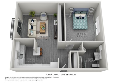 Floor plan for 1 bed, 1 bath, 900 sqft